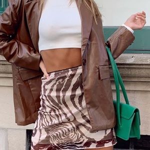 PRINCESS POLLY Beige Print Mini Skirt